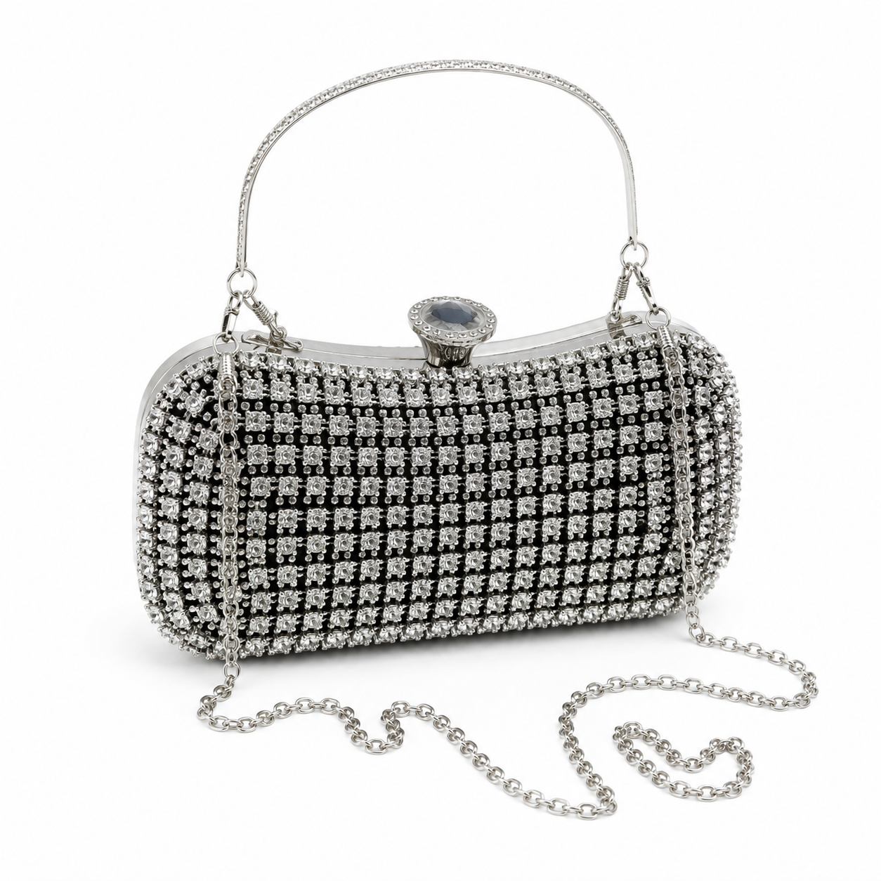Rhinestones Women Evening Bags Silver Color Pearl Diamonds Party Day Clutch