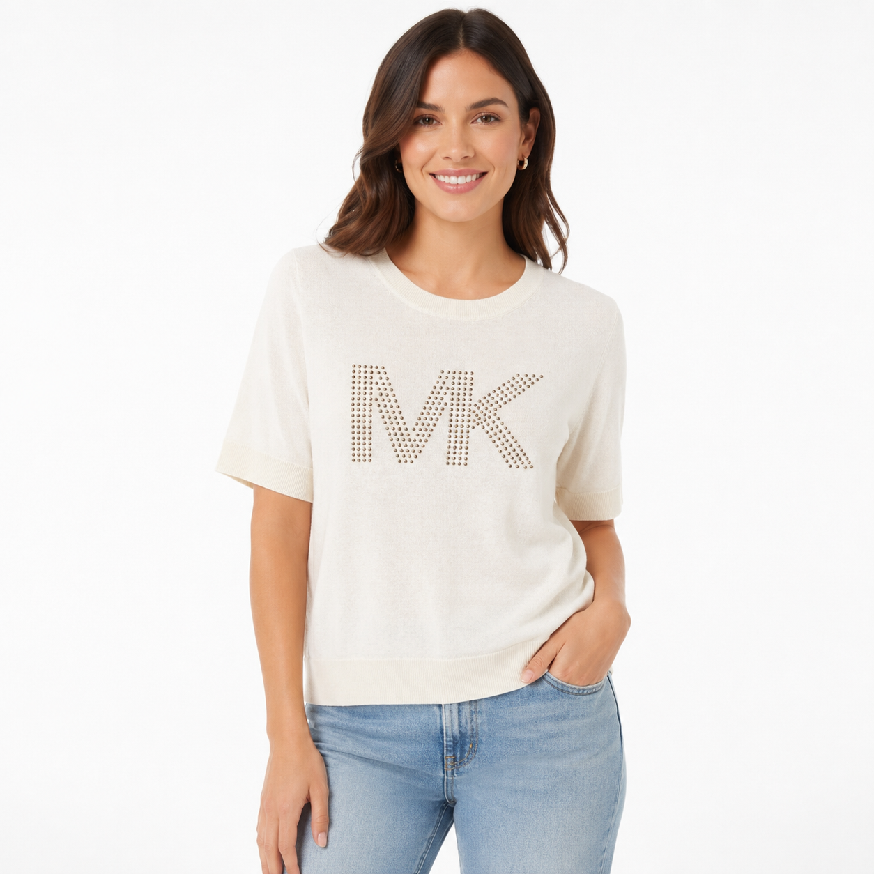 Michael Kors studded logo charm organic cotton jersey t-shirt