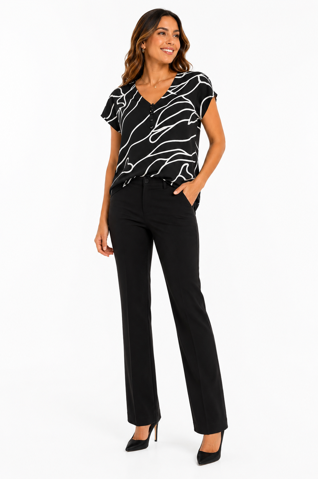 FRED DAVID-Black and white blouse from the Fred David brand
