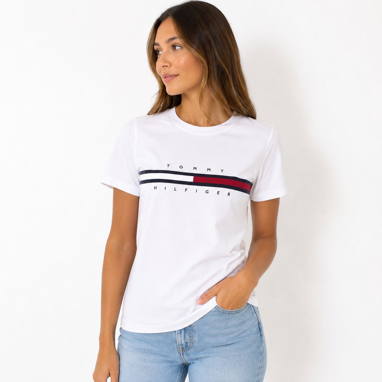 Tommy Hilfiger-Embroidered Flag Stripe Logo T-Shirt