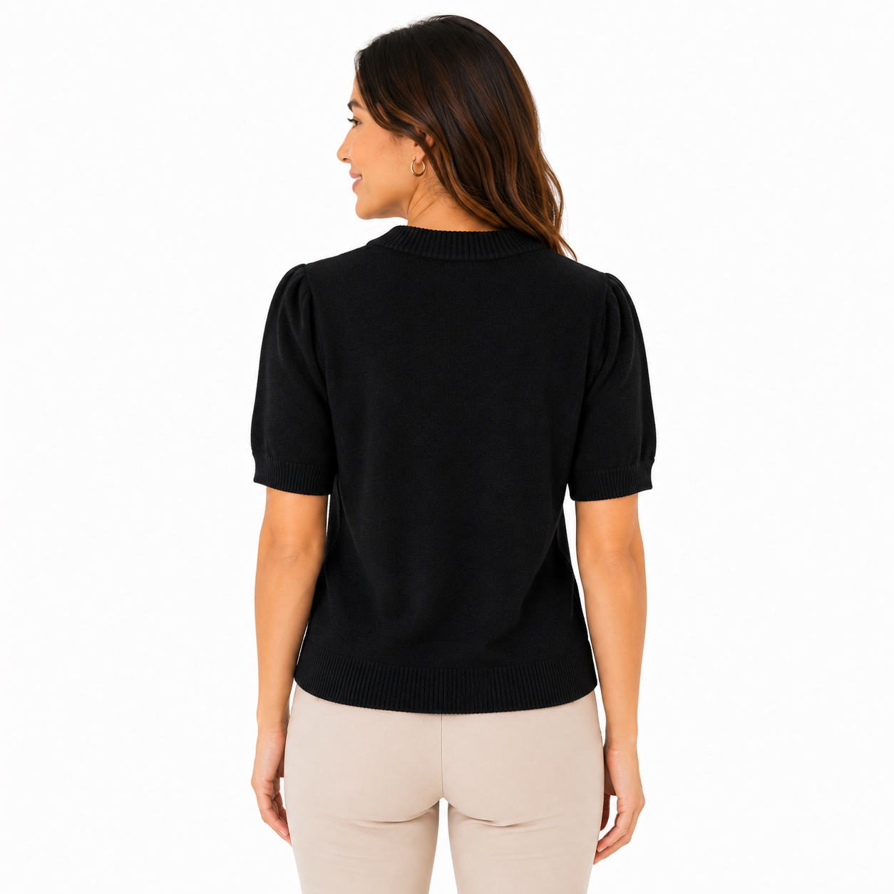 CeCe brand black sweater with puff sleeves