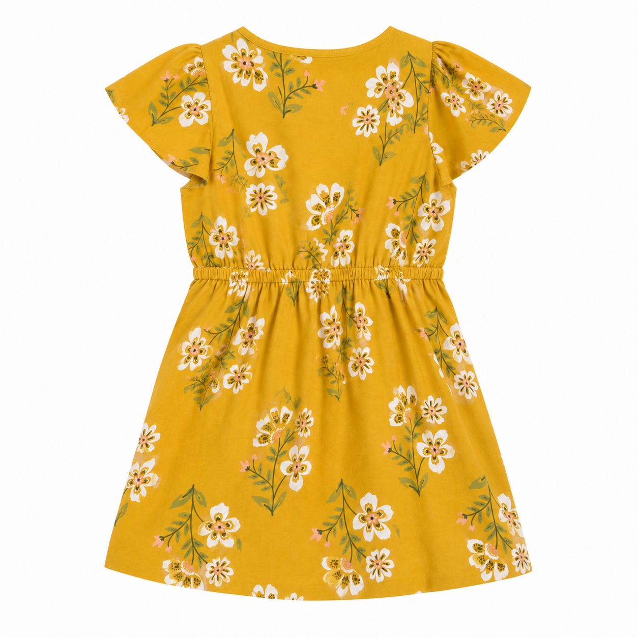 CARTER’S-Linen dress with floral print in mustard yellow for girl