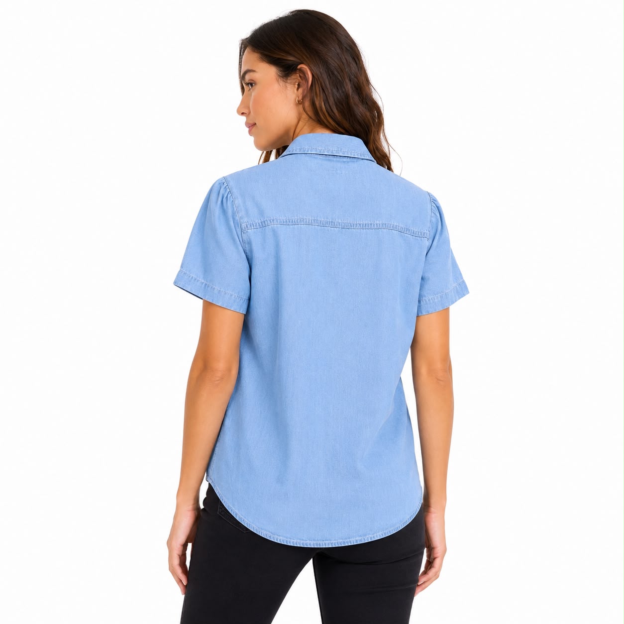 Tommy Hilfiger-Chambray Puff-Sleeve Shirt