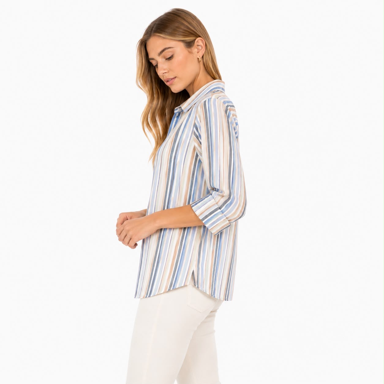 Tommy Hilfiger Women's Stern Striped Roll-Tab Shirt