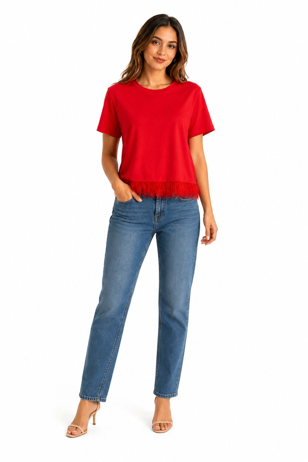 Forcynthia Feather-Trimmed Cotton-Jersey T-Shirt