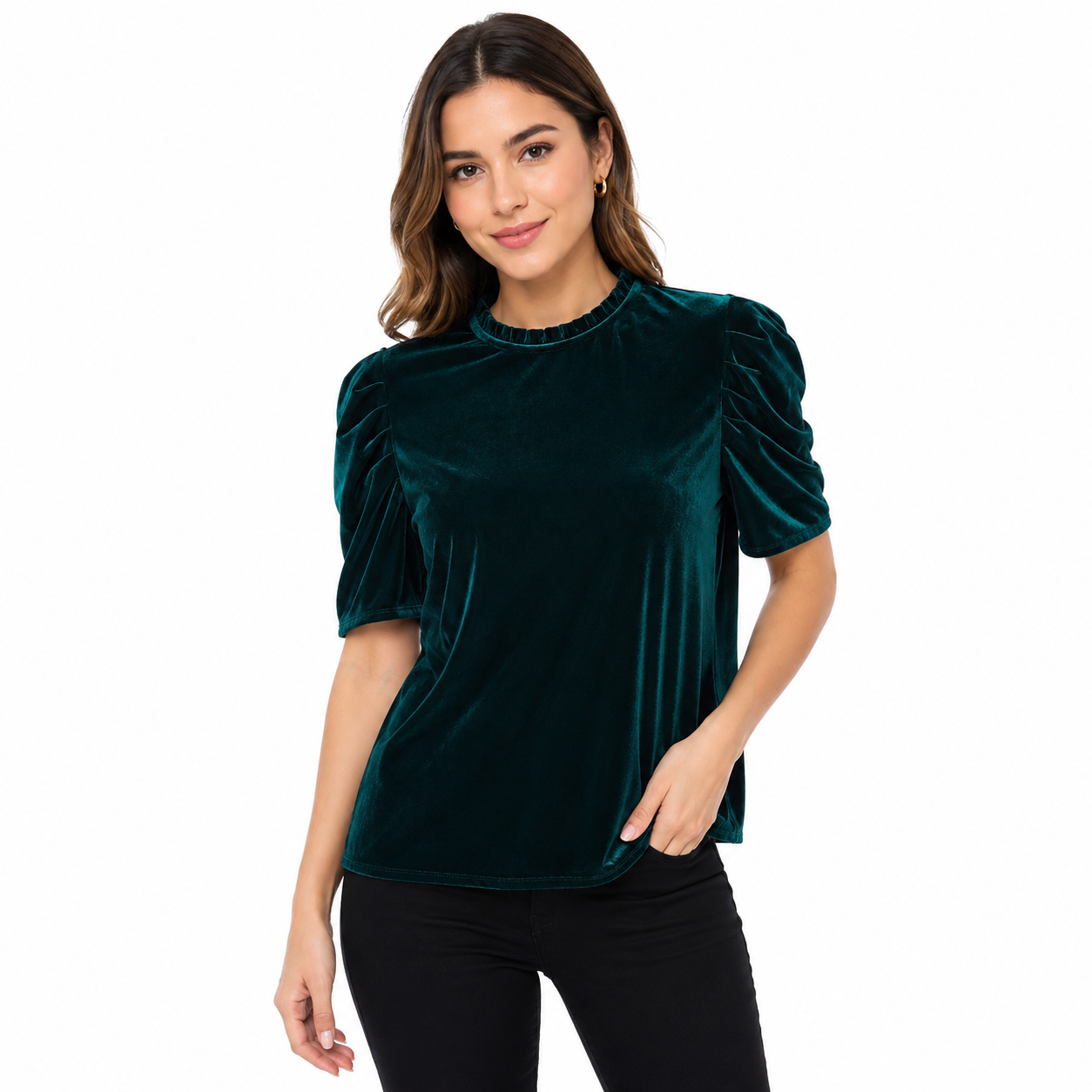CECE-Green velvet blouse from the CeCe brand