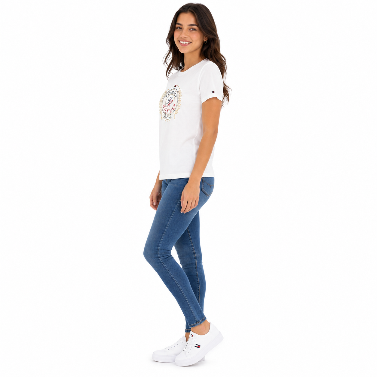 Tommy Hilfiger Women's White T-Shirt with Circular Logo