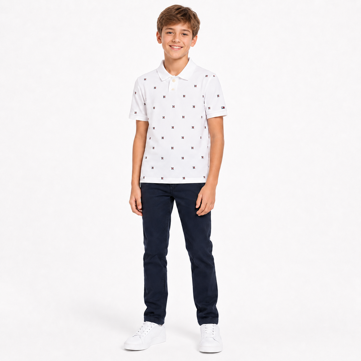 Tommy Hilfiger Kids' Allover Flag Print Polo