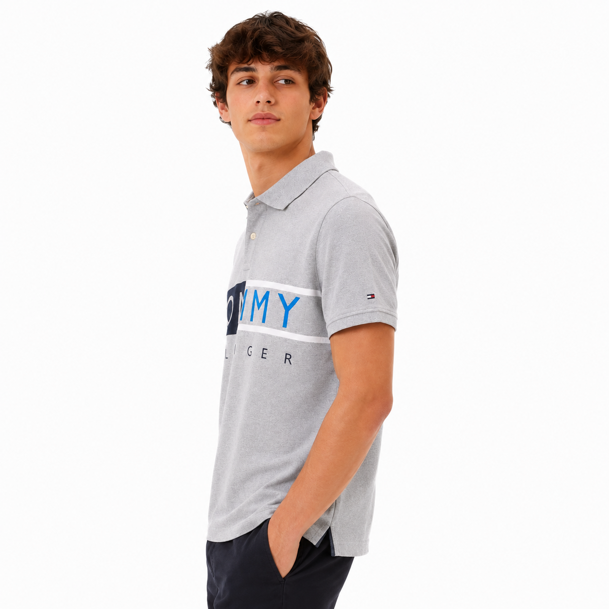Tommy Hilfiger Men's Grey and White Polo-shirts