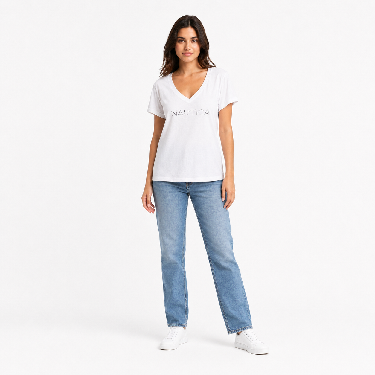 NAUTICA- Studded Logo V- Neck T-Shirt