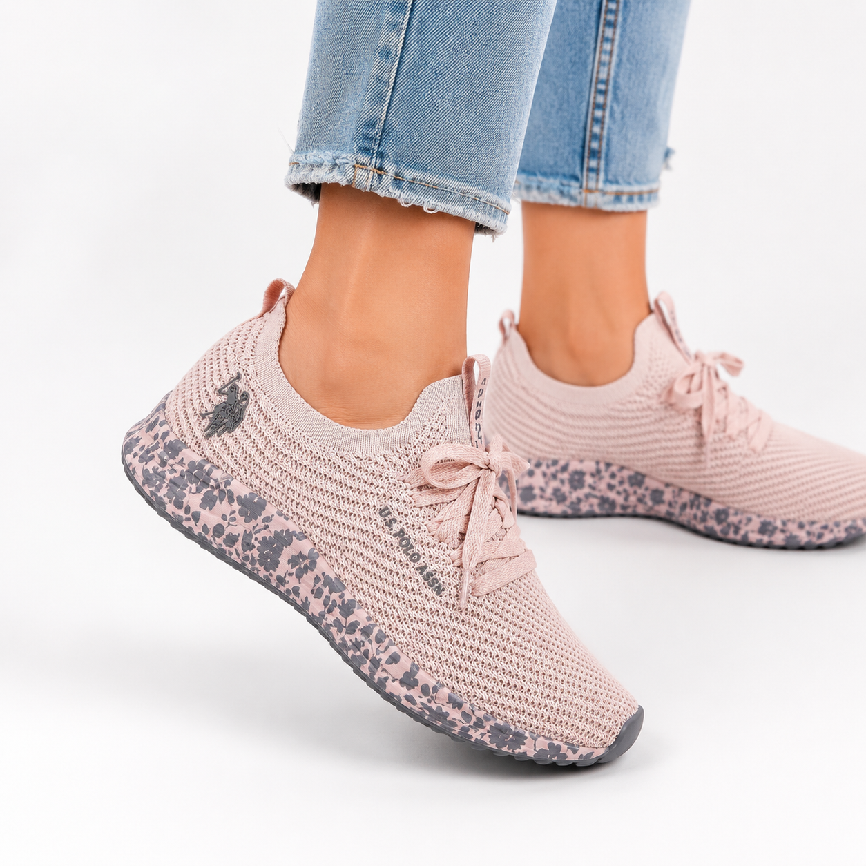 U.S Polo Assn Women's sneakers in pink with a knitted design and textured sole