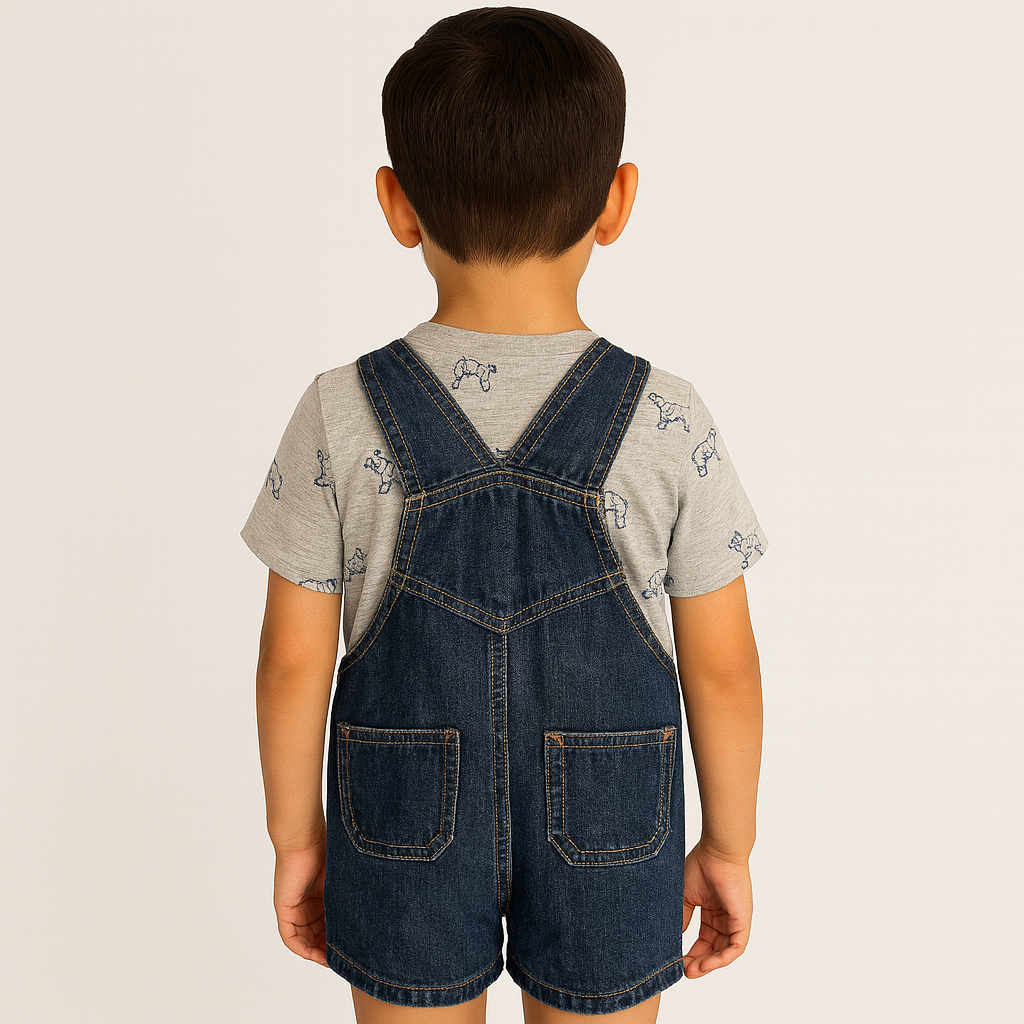 Baby Neutral Knit-Like Denim Overalls And Top