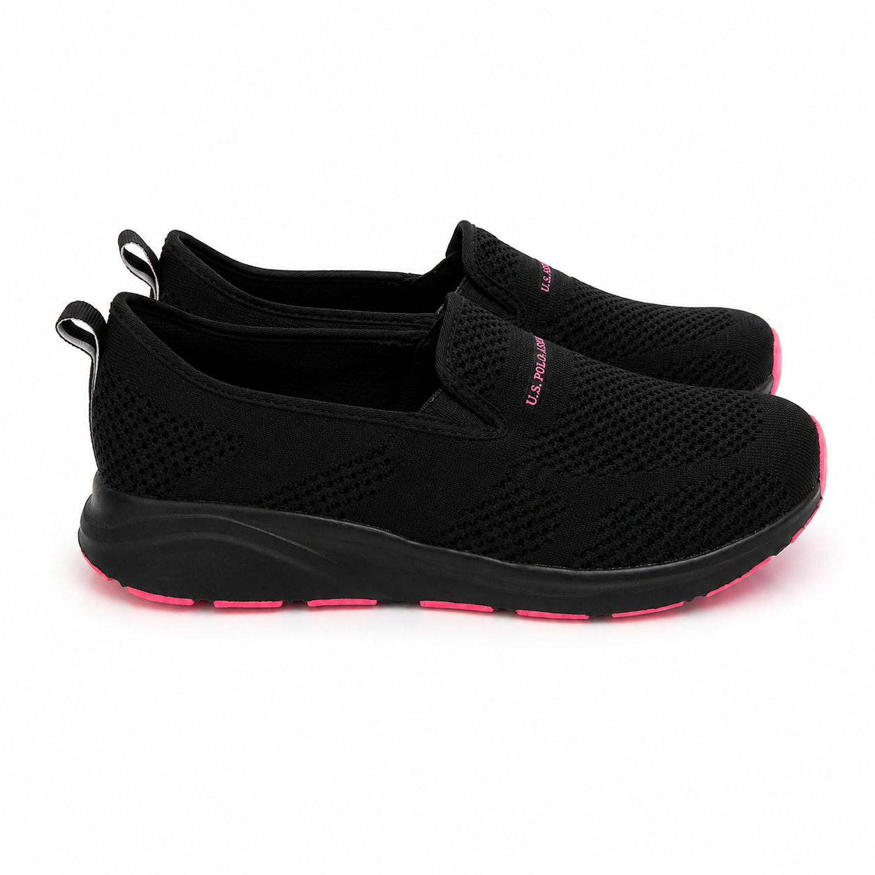 Us Polo Assn Women's sneakers from the brand in black with pink details.