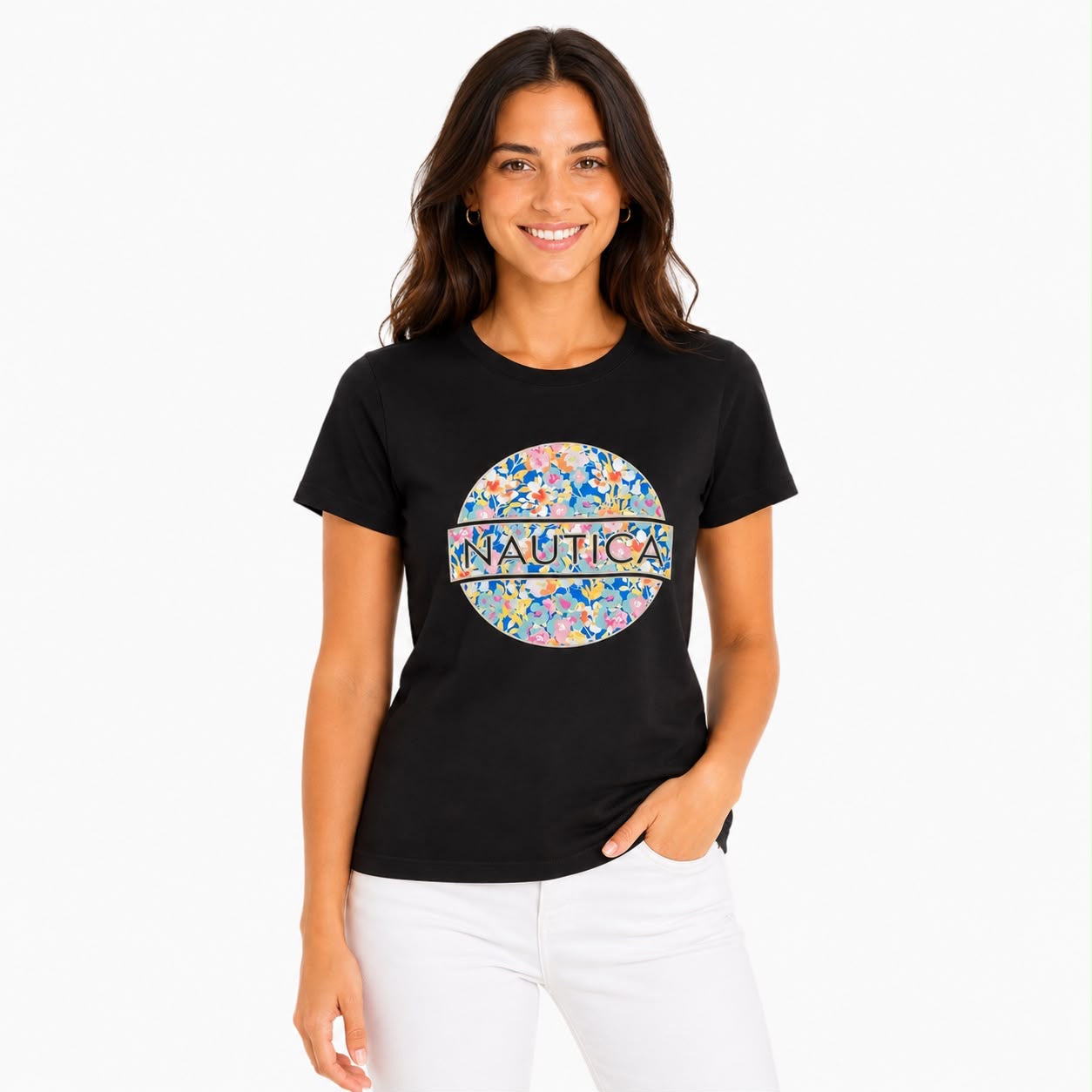 Náutica Floral Plate Glitter Graphic T-Shirt
