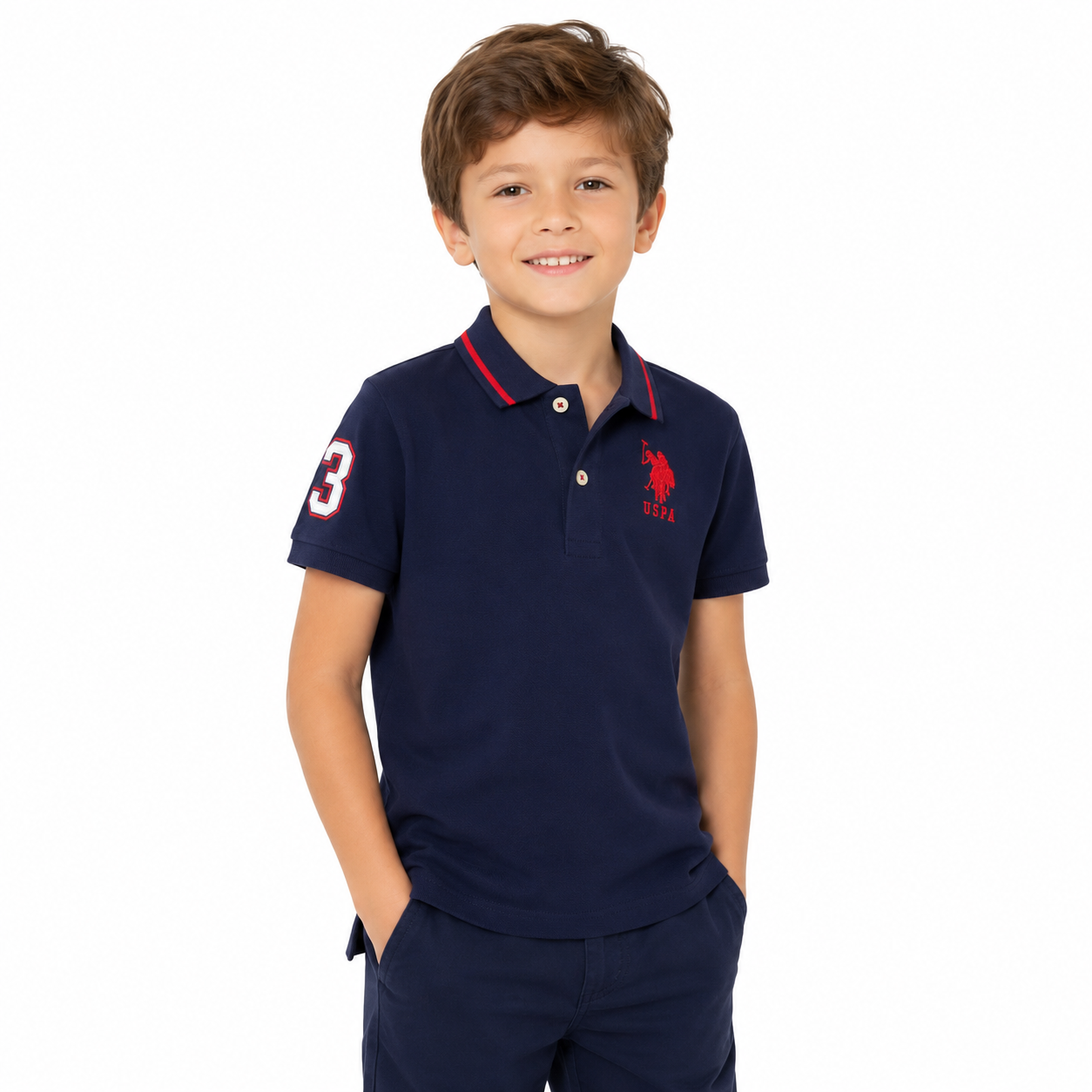 U.S. Polo Assn. Boy’s Multi Color Logo Solid Pique Polo Shirt