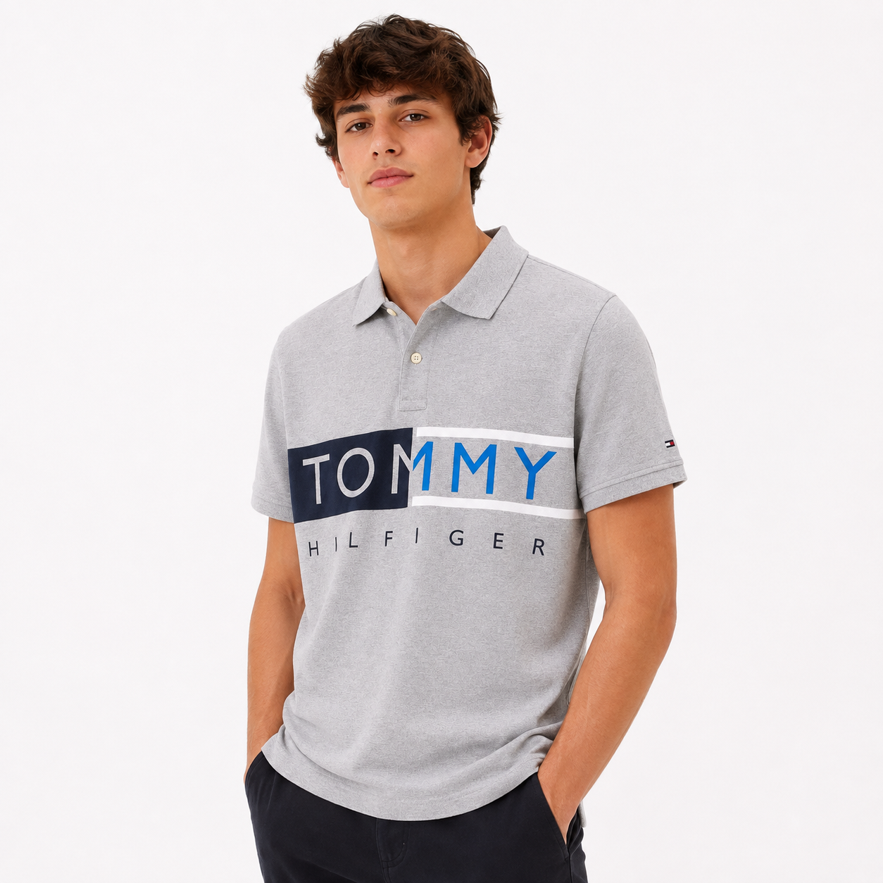 Tommy Hilfiger Men's Grey and White Polo-shirts