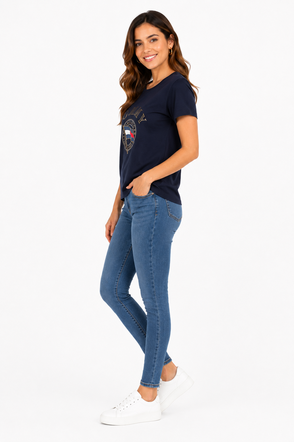 Tommy Hilfiger-Embroidered Wavy Flag Logo T-Shirt
