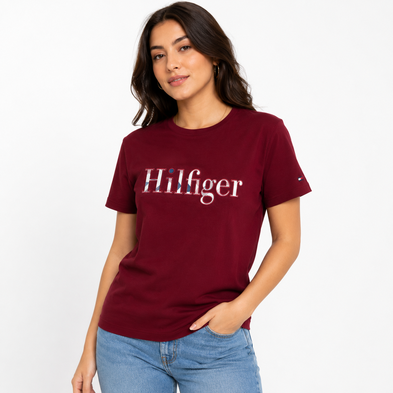 Tommy Hilfiger Plaid Hilfiger Logo T-Shirt Women’s