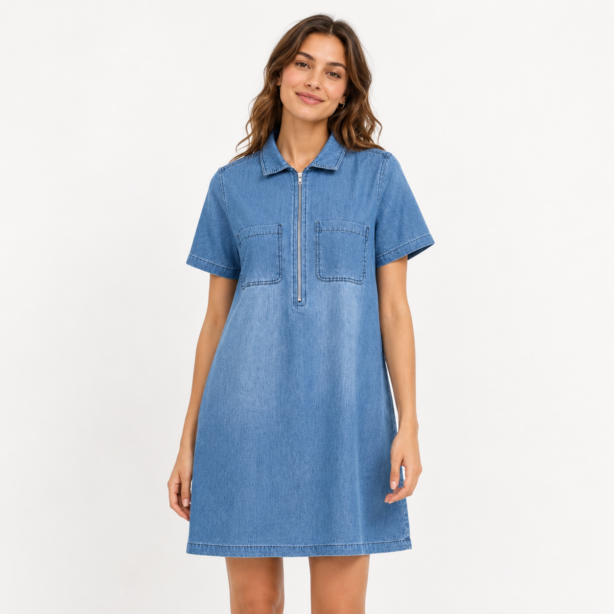 Given Kale Zip-front Dennin Dress