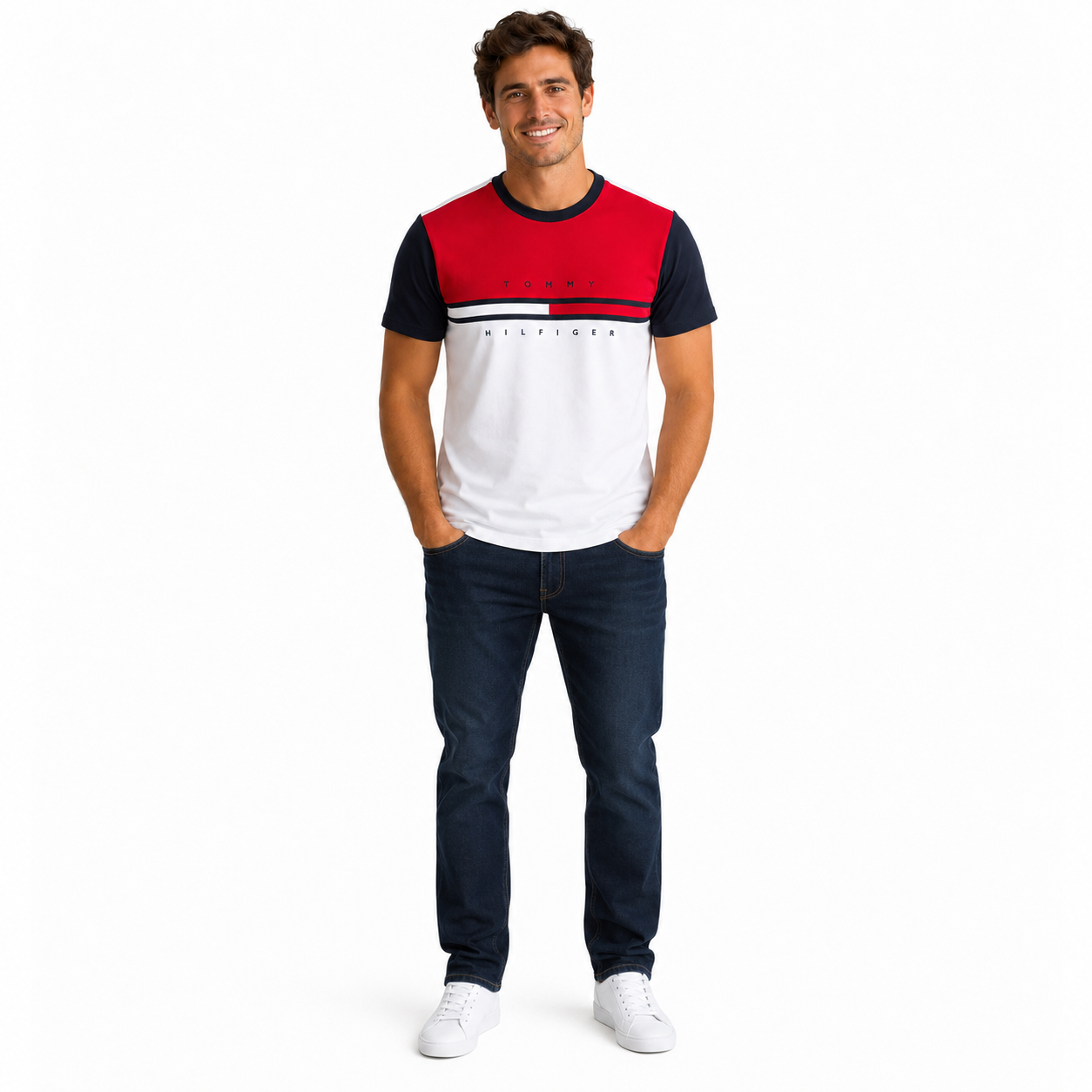 Tommy Hilfiger-Colorblock Flag Stripe Logo T-Shirt