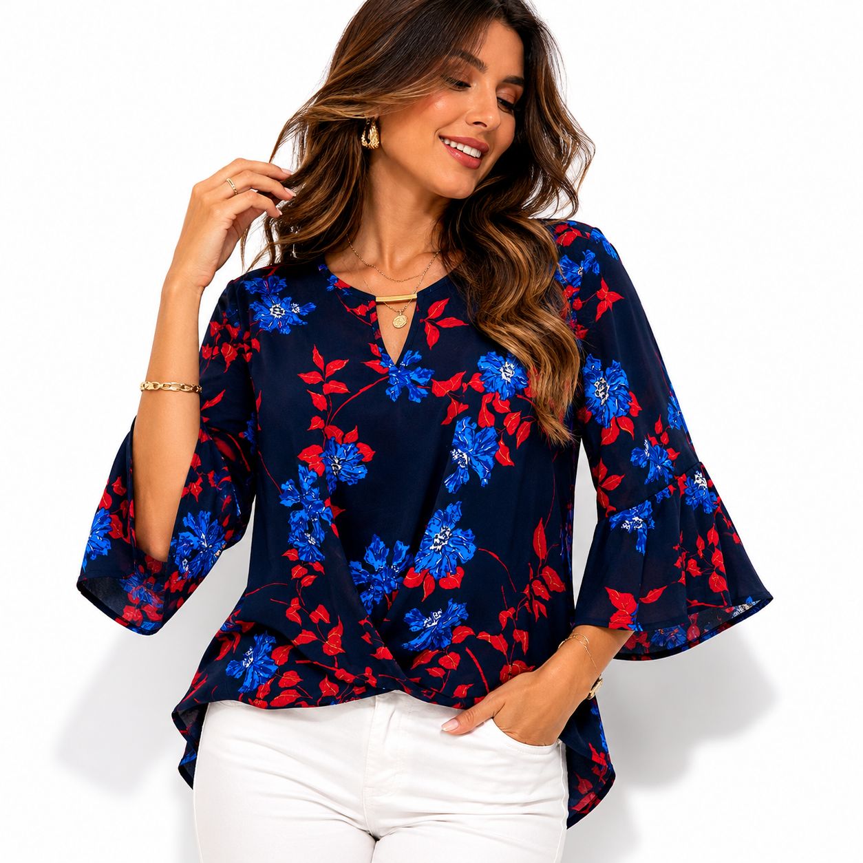 Cure Maternity Floral Print Split-Neck Top