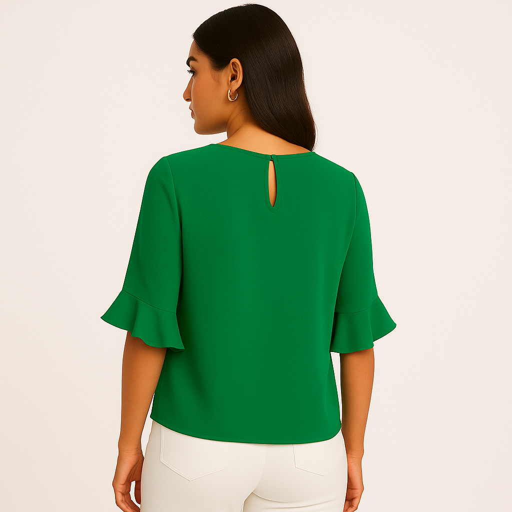 CeCe Short Sleeve Ruff Cuff Crew Neck Blouse