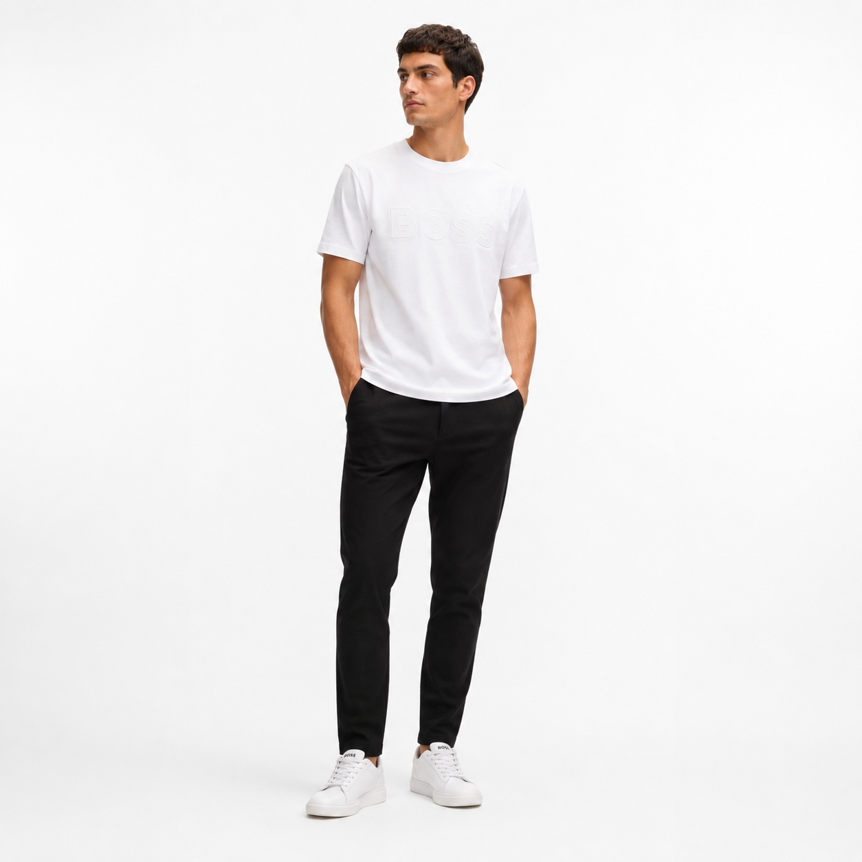 HUGO BOSS-White t-shirt of the brand BOSS with classic cut