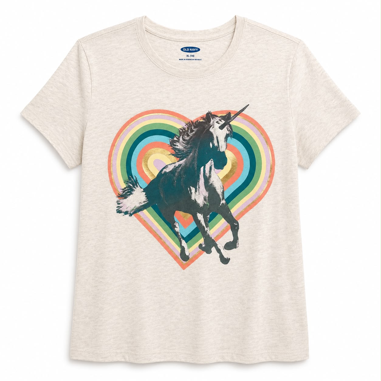 Old Navy Cream Unicorn Rainbow Heart Knit Shirt