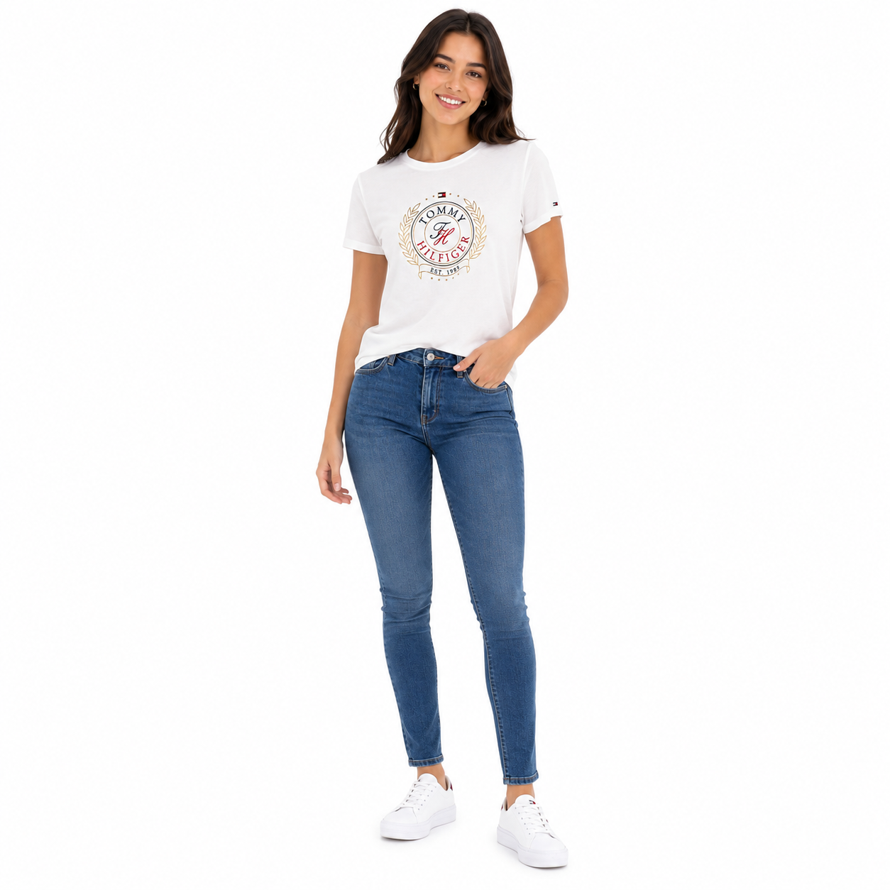 Tommy Hilfiger Women's White T-Shirt with Circular Logo