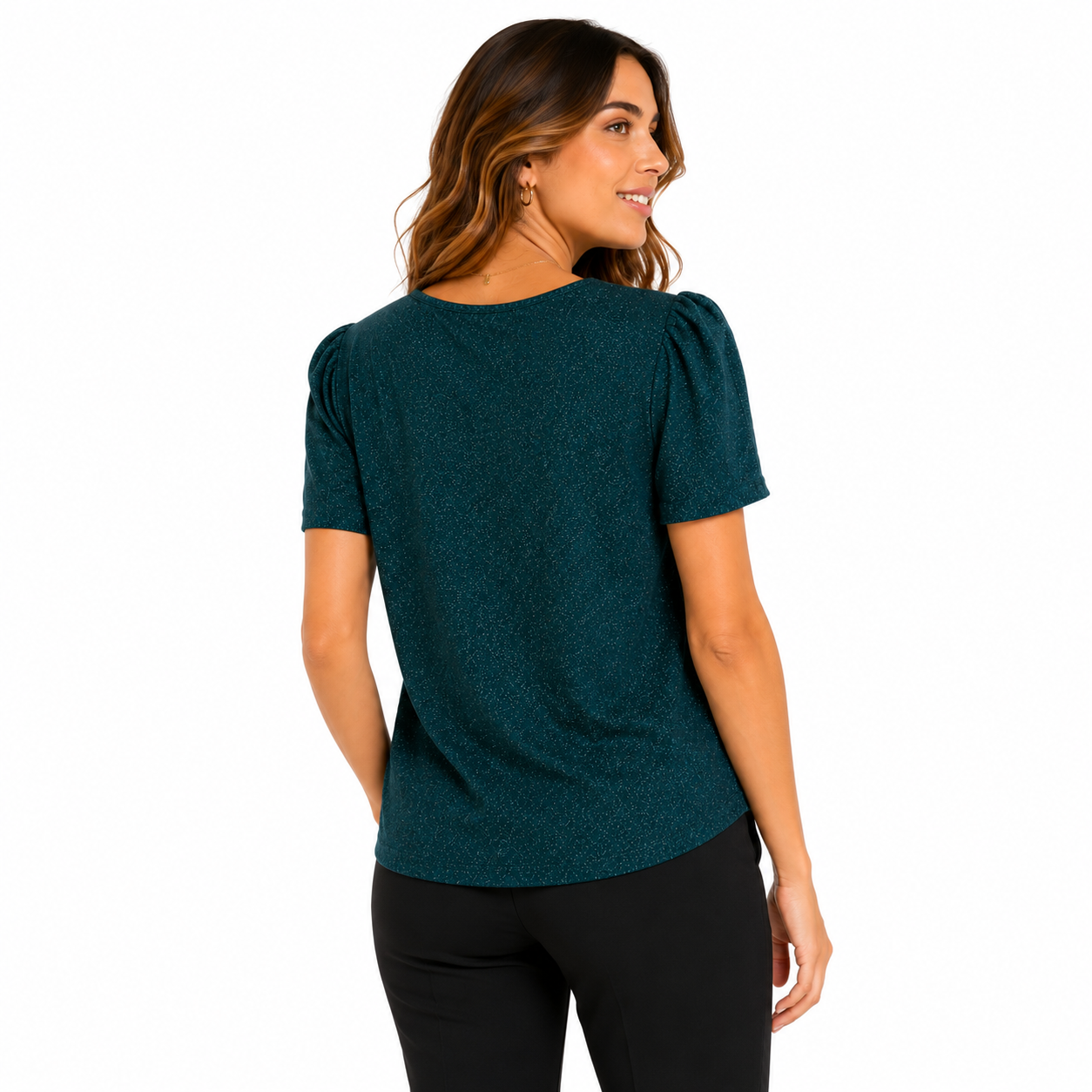 Anne Klein blouse is emerald green with a shiny sequin finish