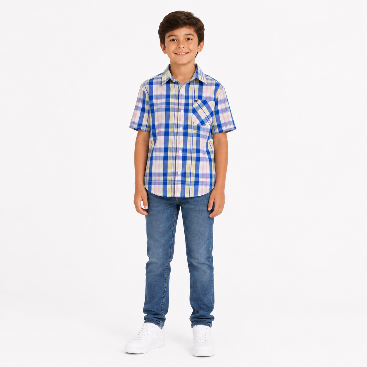 Tommy Hilfiger short-sleeved plaid shirt for kids