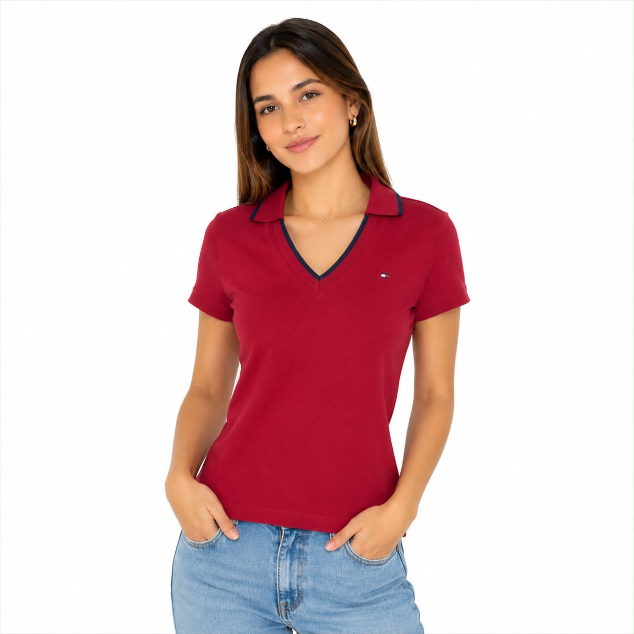 Tommy Hilfiger Cotton V-Neck Polo Top