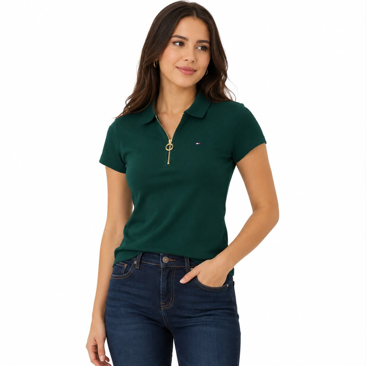 Tommy Hilfiger green -Slim Fit Zip Polo Women’s&nbsp;
