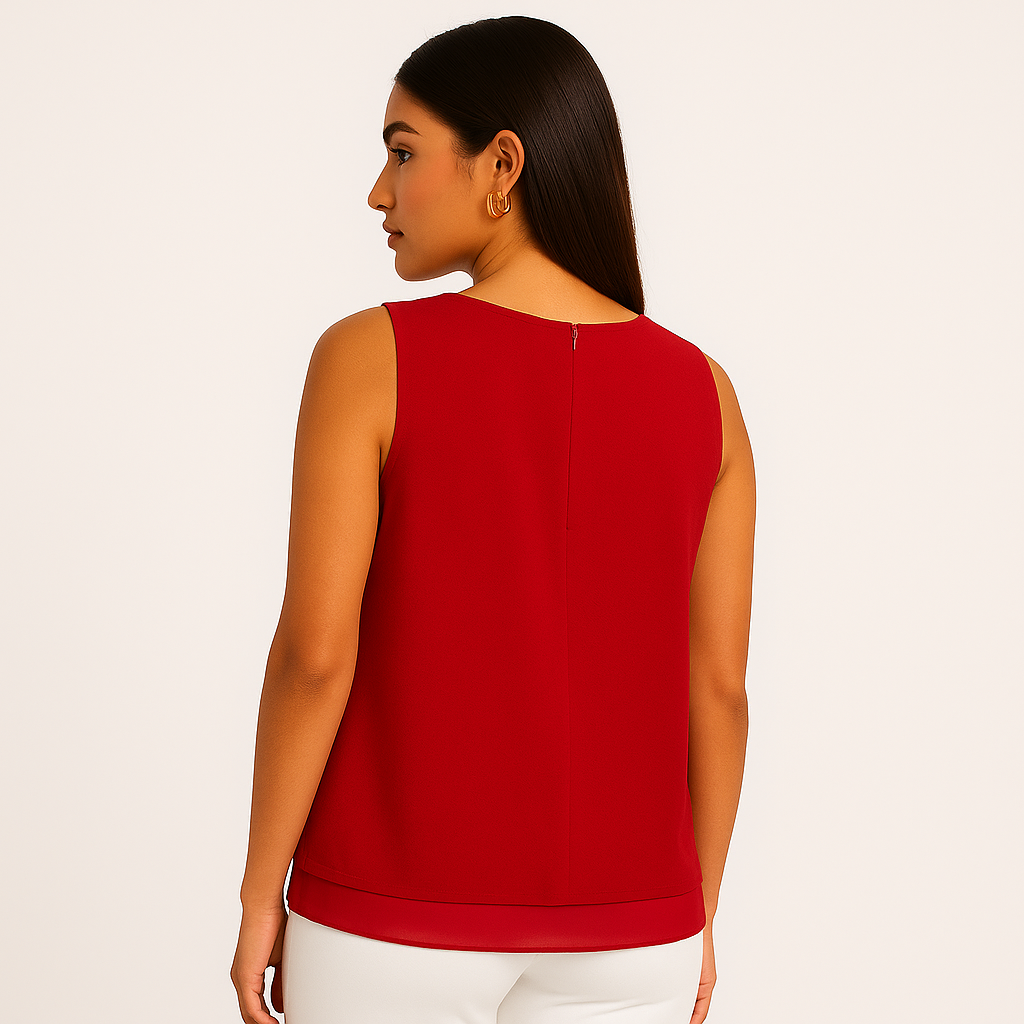 Rose + Olive Women's Petite Red V-Neck Sleeveless Basic Shirt