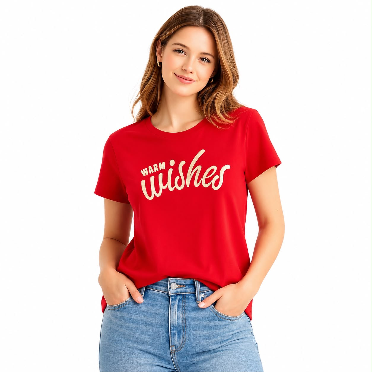 Old Navy Warm Wishes red Christmas Tee Tshirt
