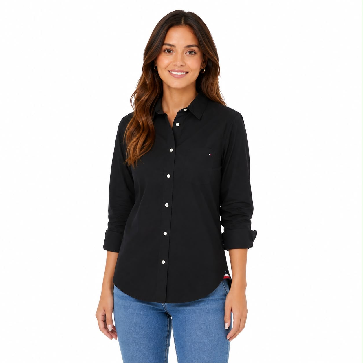 Tommy Hilfiger Women's Cotton Roll-Tab Button-Up Shirt