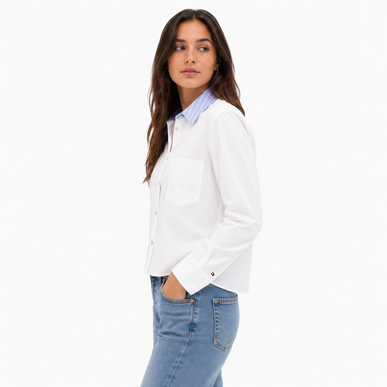 Tommy Hilfiger Relaxed Stripe Collar Poplin Shirt Women’s