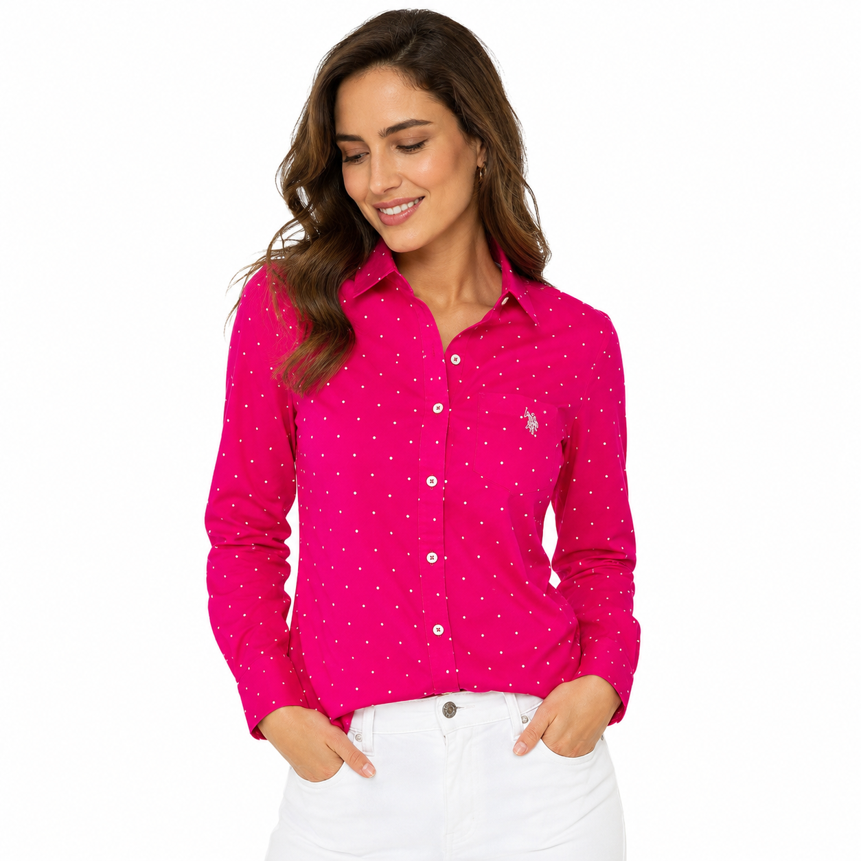 U.S Polo Assn Dot Print Long Sleeve Poplin Shirt