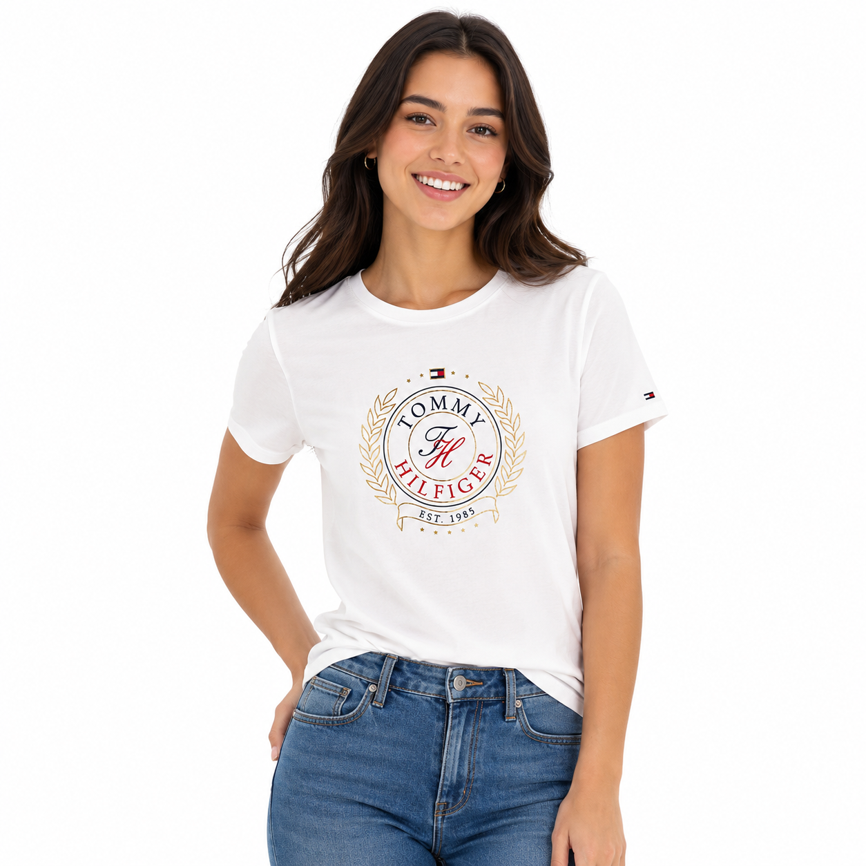 Tommy Hilfiger Women's White T-Shirt with Circular Logo