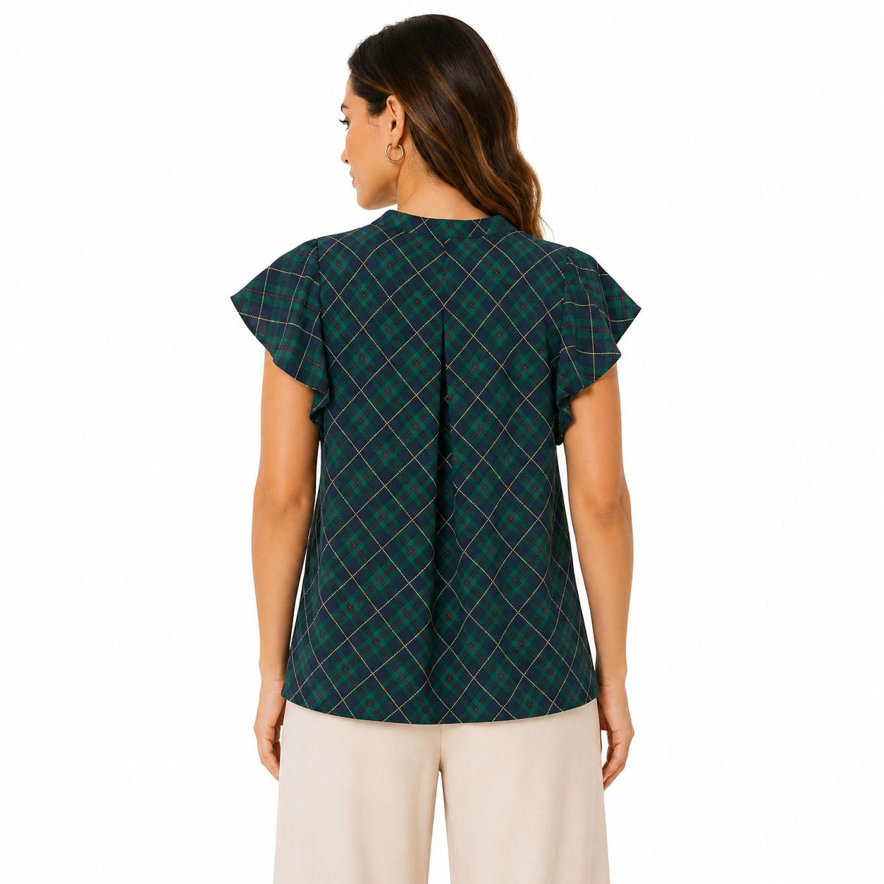 Tommy Hilfiger Women's Plaid  short sleeve blouse Tie-Neck Gown