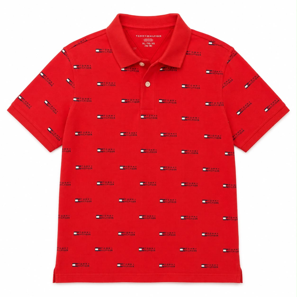Tommy Hilfiger Kids Blush Red Printed Straight Fit Polo T-Shirt