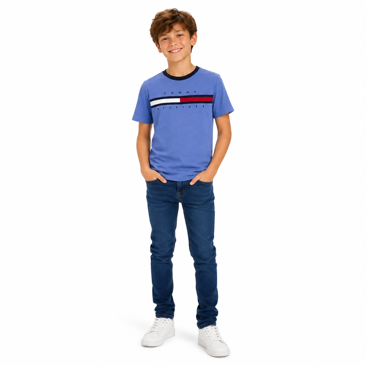 Tommy Hilfiger-Camiseta infantil con logotipo de rayas y bandera