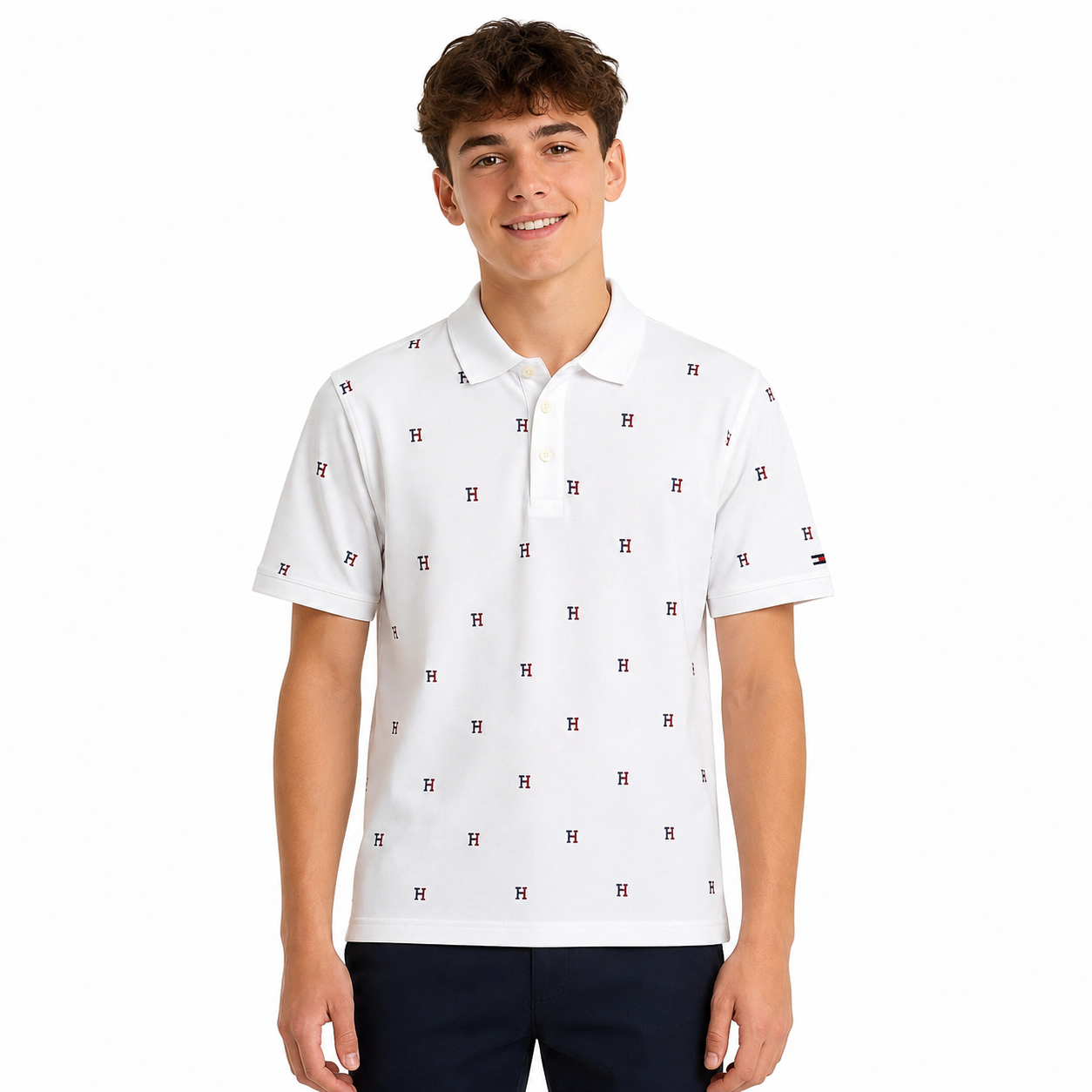 Tommy Hilfiger allover H-flag print short-sleeve pique polo shirt