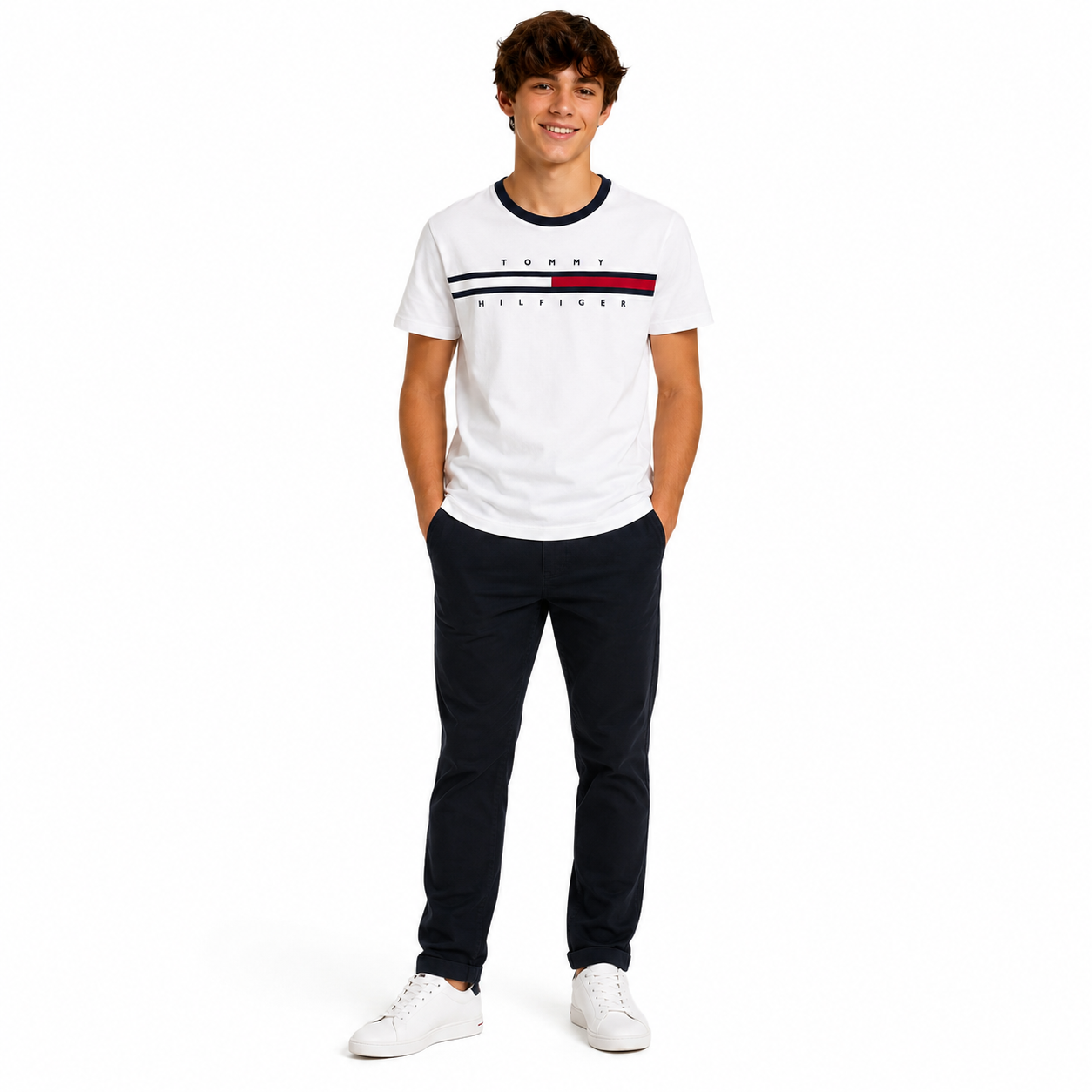 TOMMY HILFIGER-Embroidered Flag Logo T-Shirt