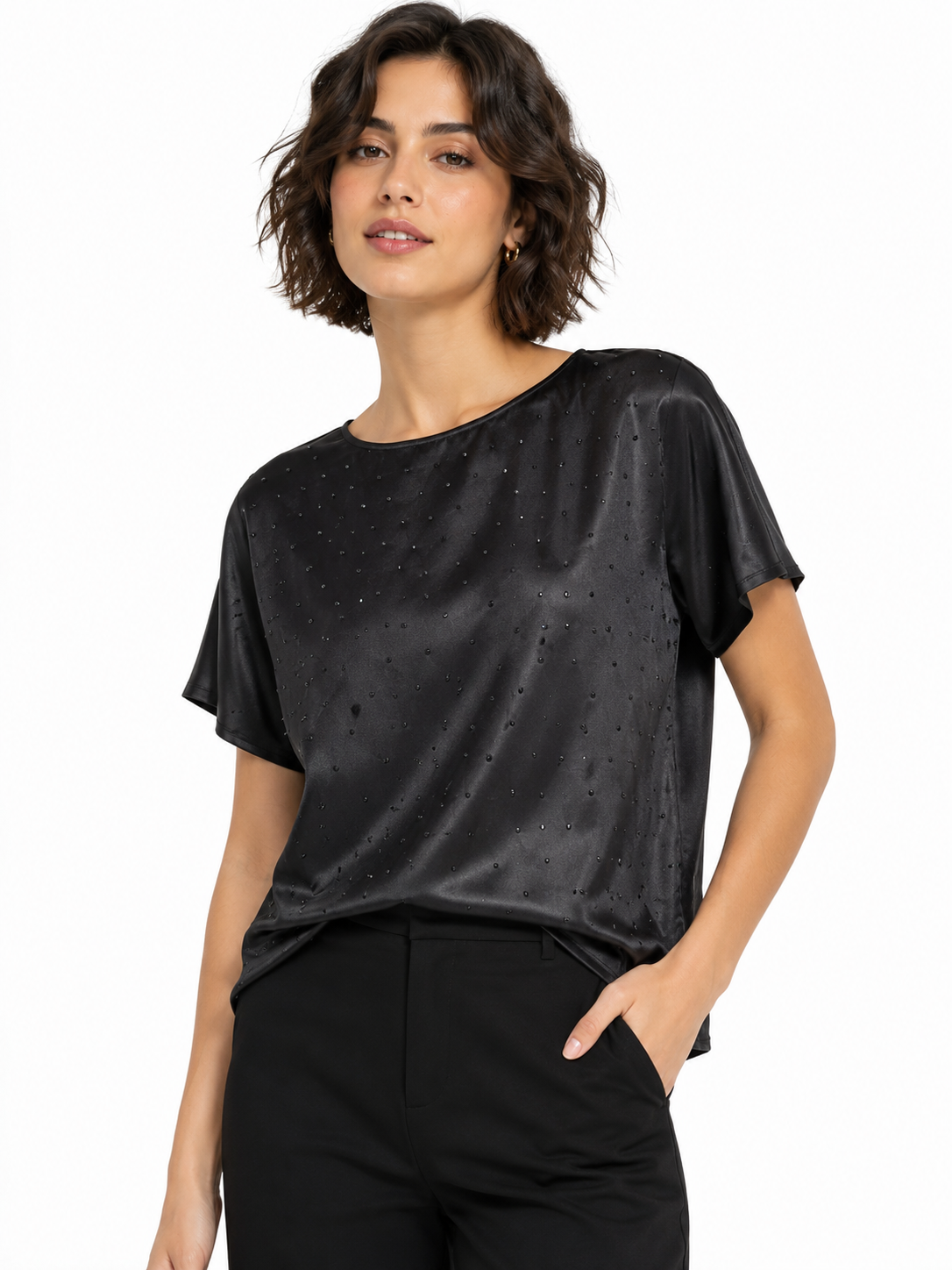 Anne Klein Bateau Neck Short Sleeve Blouse