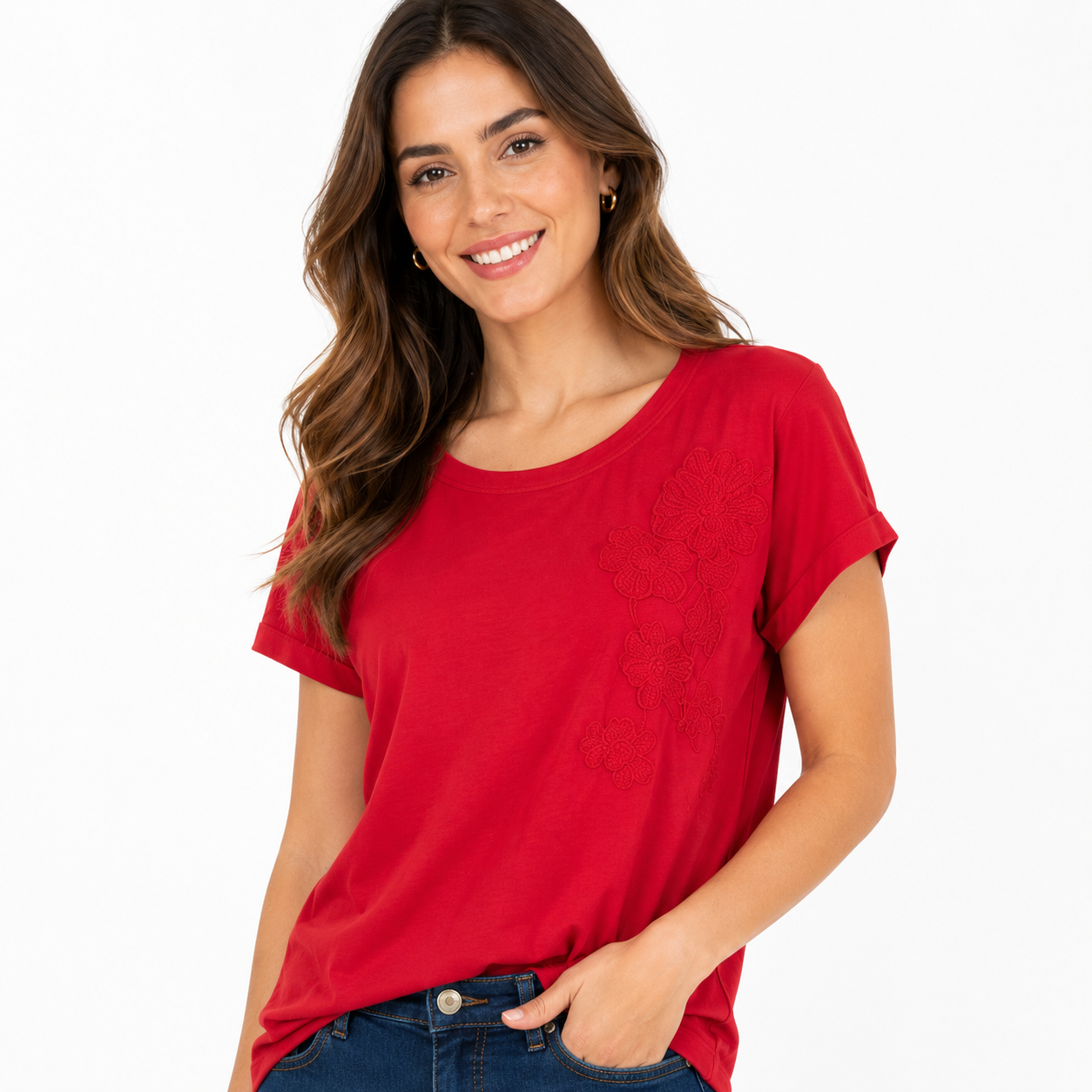 NAUTICA-Loose-cut blouse in red (or dark coral)