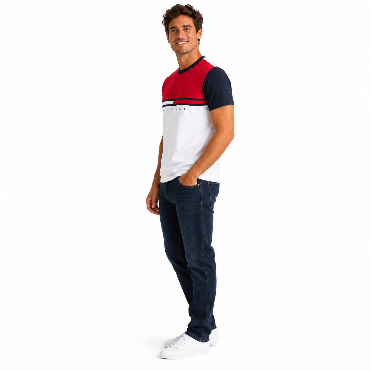 Tommy Hilfiger-Colorblock Flag Stripe Logo T-Shirt