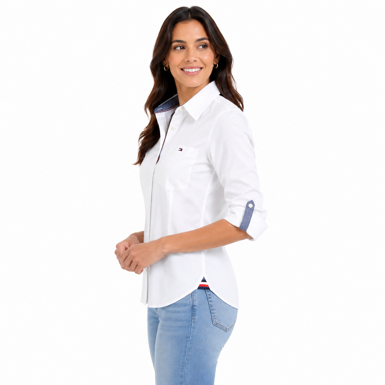 Tommy Hilfiger womens ROLL TAB SHIRT - SOLID Button Down Shirt