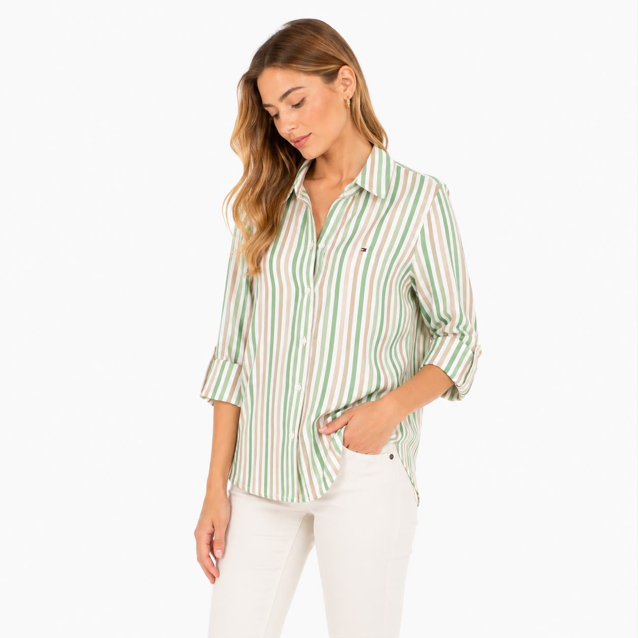 Camisa A Rayas Con Solapa Enrollable De Tommy Hilfiger