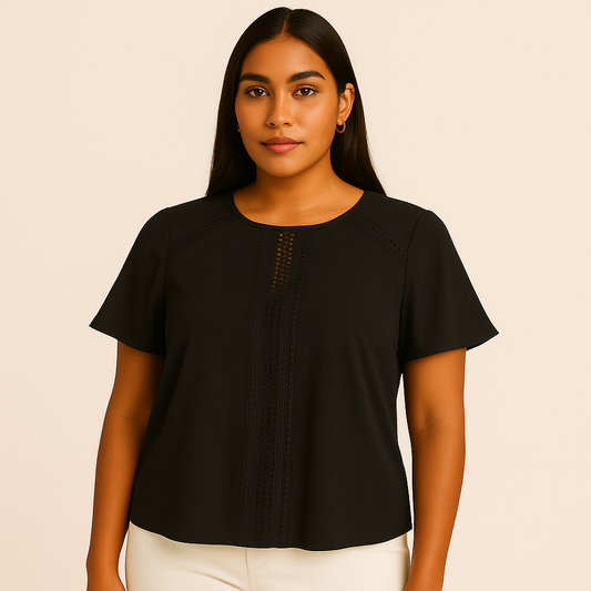 Ash & Violet Short Sleeve Lace Trim Pleated Top